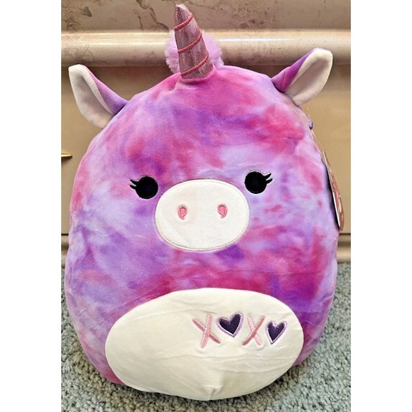 NEW SQUISHMALLOWS VALENTINES 2023 14 INCH LOLA THE UNICORN PURPLE PINK TIE DYE - Picture 1 of 5